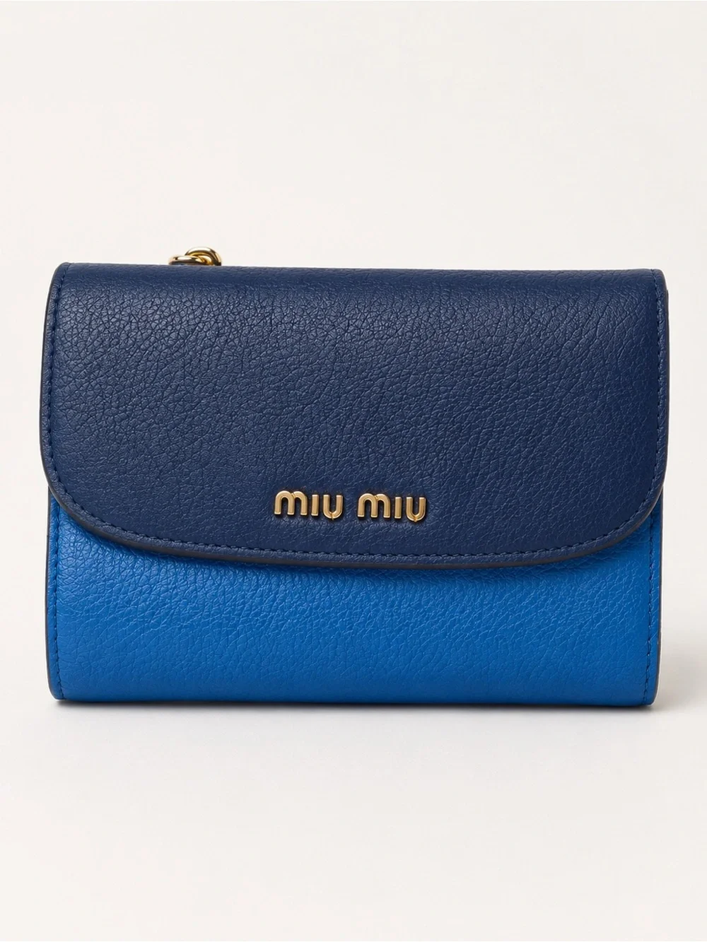 Miu Miu Two-Tone Blue Leather Wallet with Gold Logo